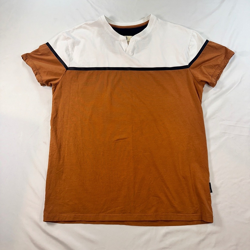 Scott James Mens Burnt Orange White Colorblock Split V-Neck T-Shirt Large
